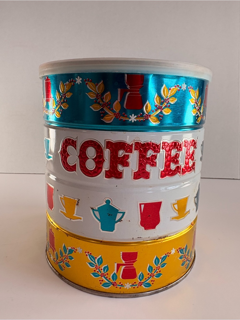 ☕ Vintage Coffee Canister – Retro Kitchen Storage Tin with Lid Multicolor Decor